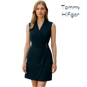Tommy Hilfiger Navy Faux Wrap Feminine Academia OfficeCore Dress NWT Size 8